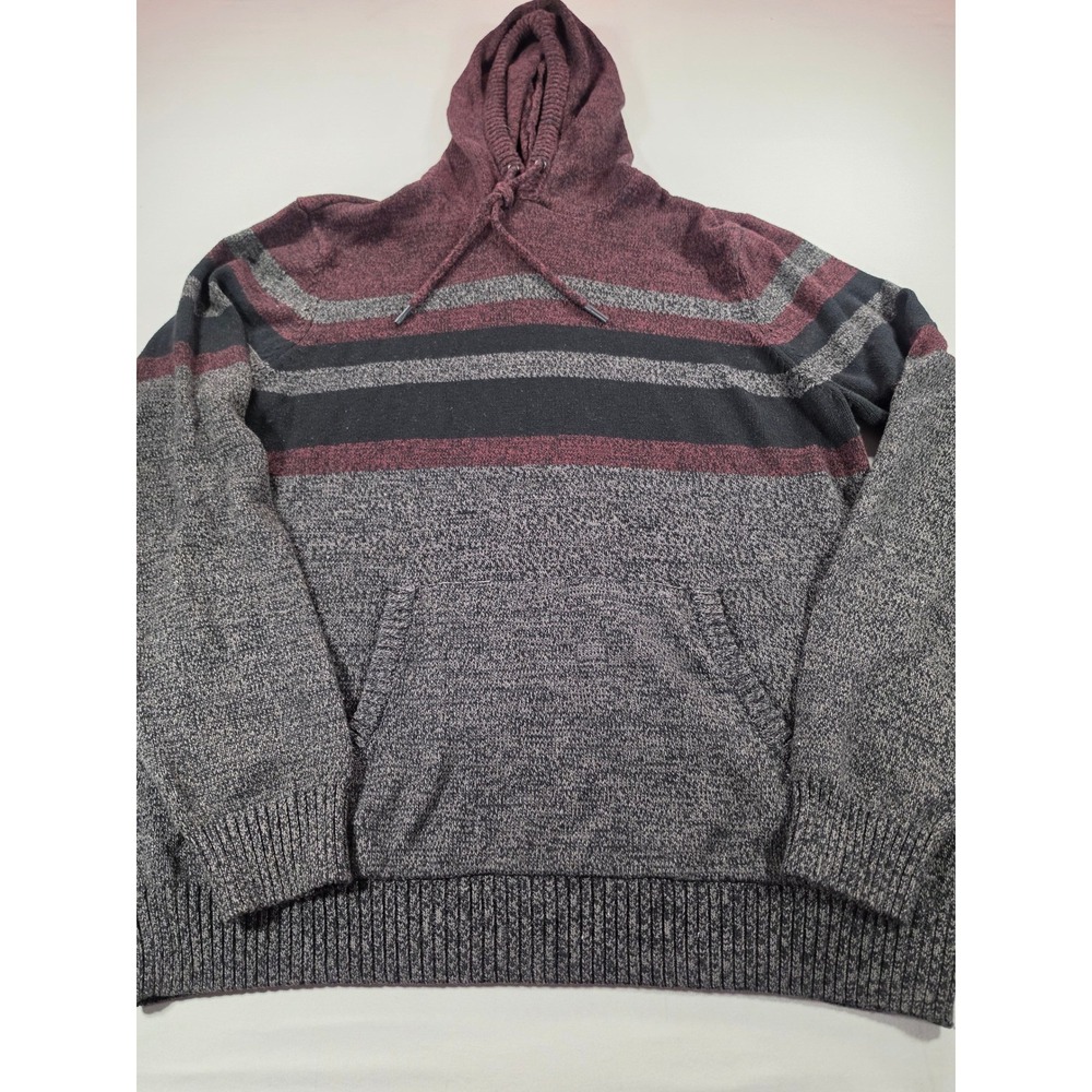 Urban Pipeline Mens XXL Striped Knit Hoodie Sweater Burgundy Grey Marl 1451